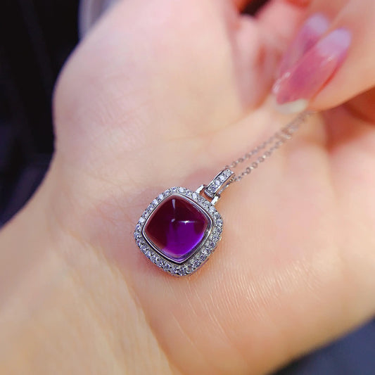 925 Silver Pendant with Natural Amethyst Gemstone - 8*8mm