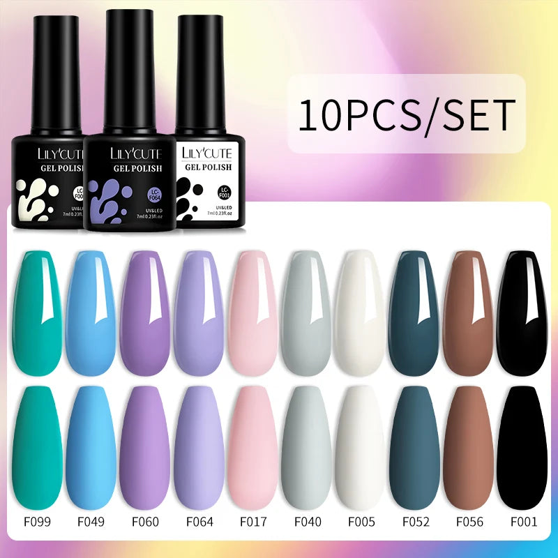 LILYCUTE 10PCS Gel Nail Polish Set, Brown Earth & Coffee Color Series, Semi-Permanent UV LED Soak Off Nail Gel