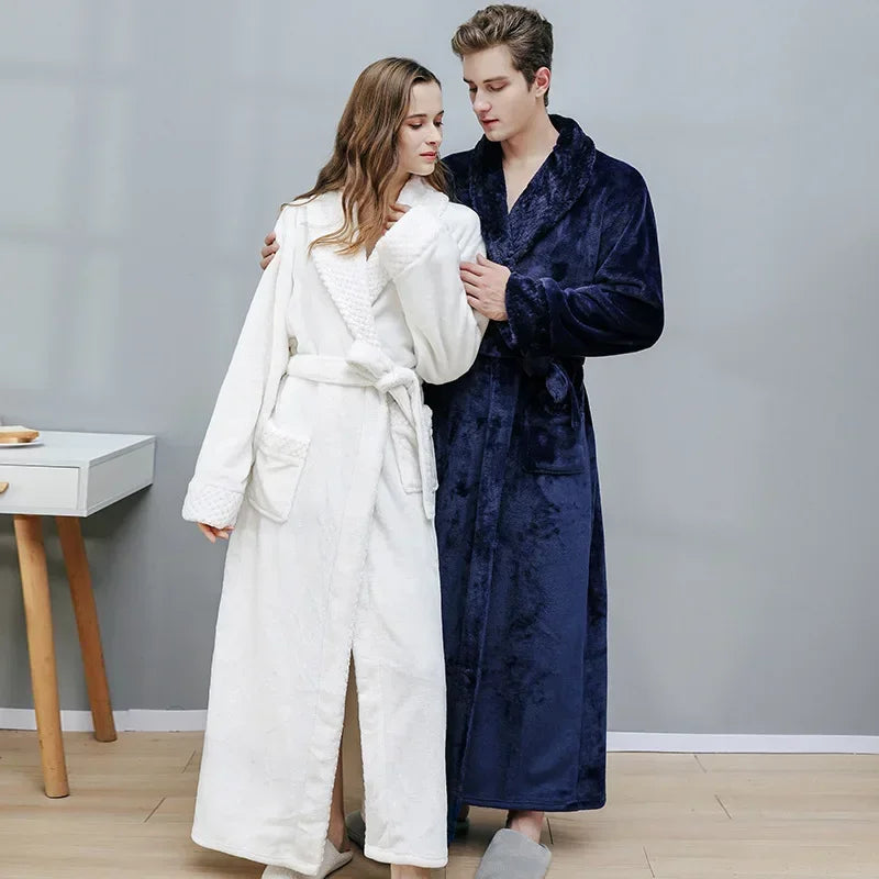 Warm Coral Velvet Bathrobe – Thick Autumn & Winter Couple Robe, Soft Pajamas for Men & Women, Cozy Shower Robe
