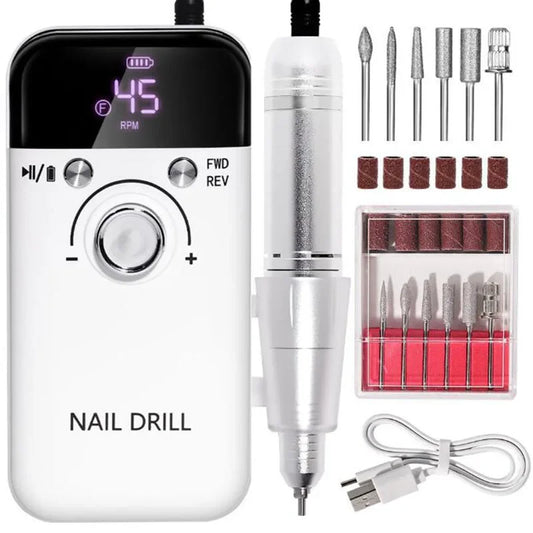 45000RPM Electric Nail Drill Machine - Professional Rechargeable Nail Drill for Gel Nails, Polish, and Manicure Tool