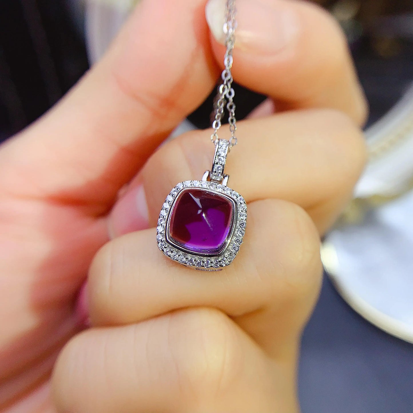 925 Silver Pendant with Natural Amethyst Gemstone - 8*8mm