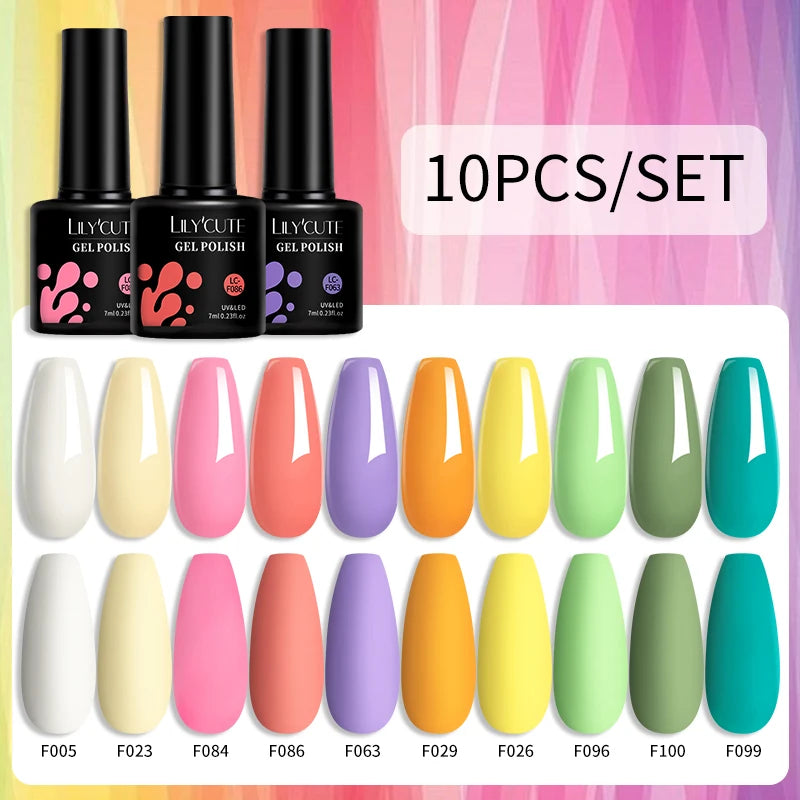 LILYCUTE 10PCS Gel Nail Polish Set, Brown Earth & Coffee Color Series, Semi-Permanent UV LED Soak Off Nail Gel