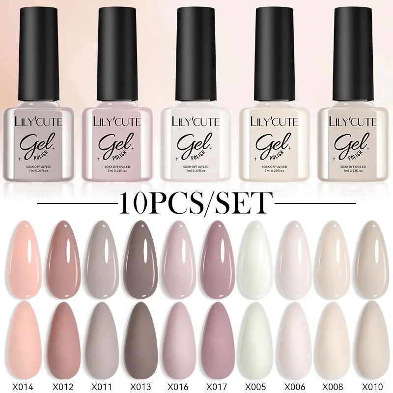 LILYCUTE 10PCS Gel Nail Polish Set, Brown Earth & Coffee Color Series, Semi-Permanent UV LED Soak Off Nail Gel