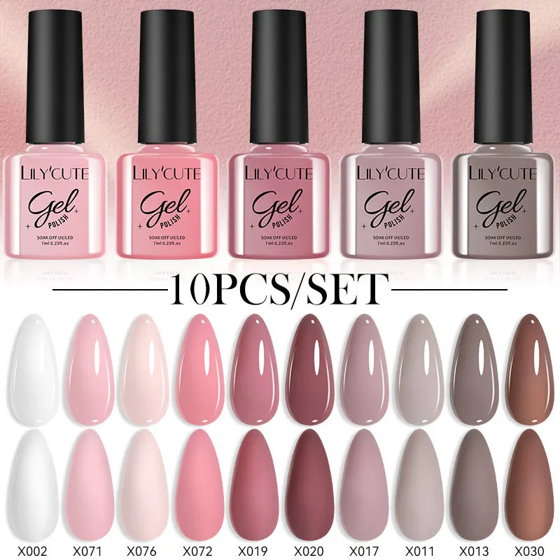 LILYCUTE 10PCS Gel Nail Polish Set, Brown Earth & Coffee Color Series, Semi-Permanent UV LED Soak Off Nail Gel