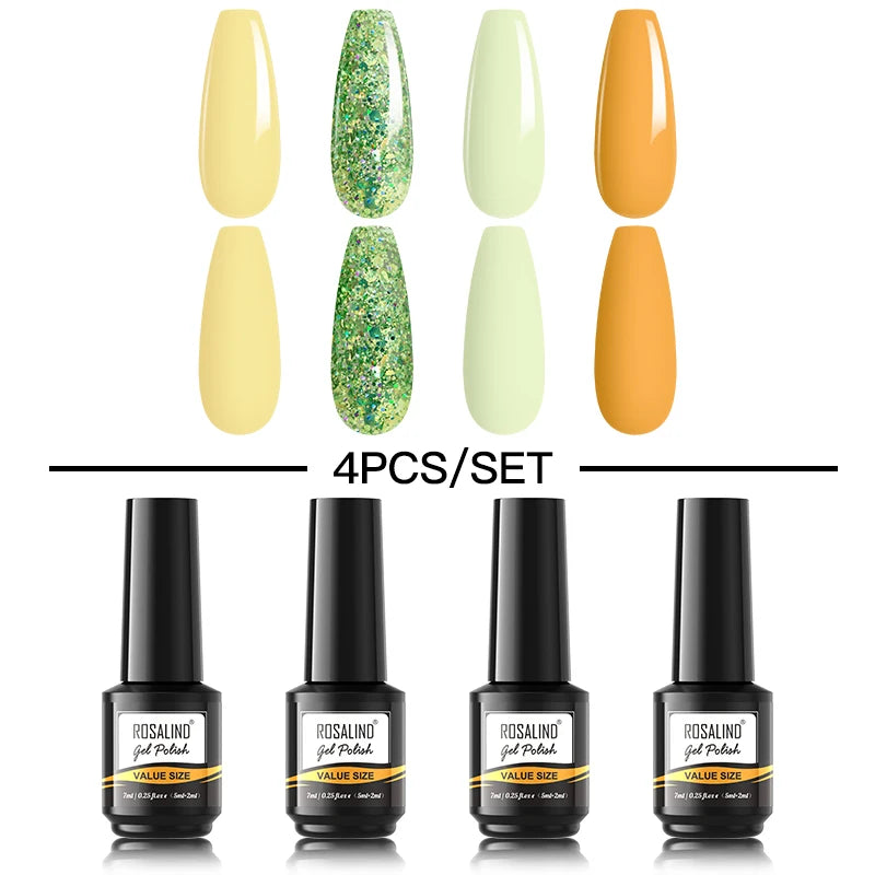 ROSALIND 6PCS Nail Gel Polish Set for Manicure & Nail Art Design, Soak Off Semi-Permanent UV Hybrid Varnish