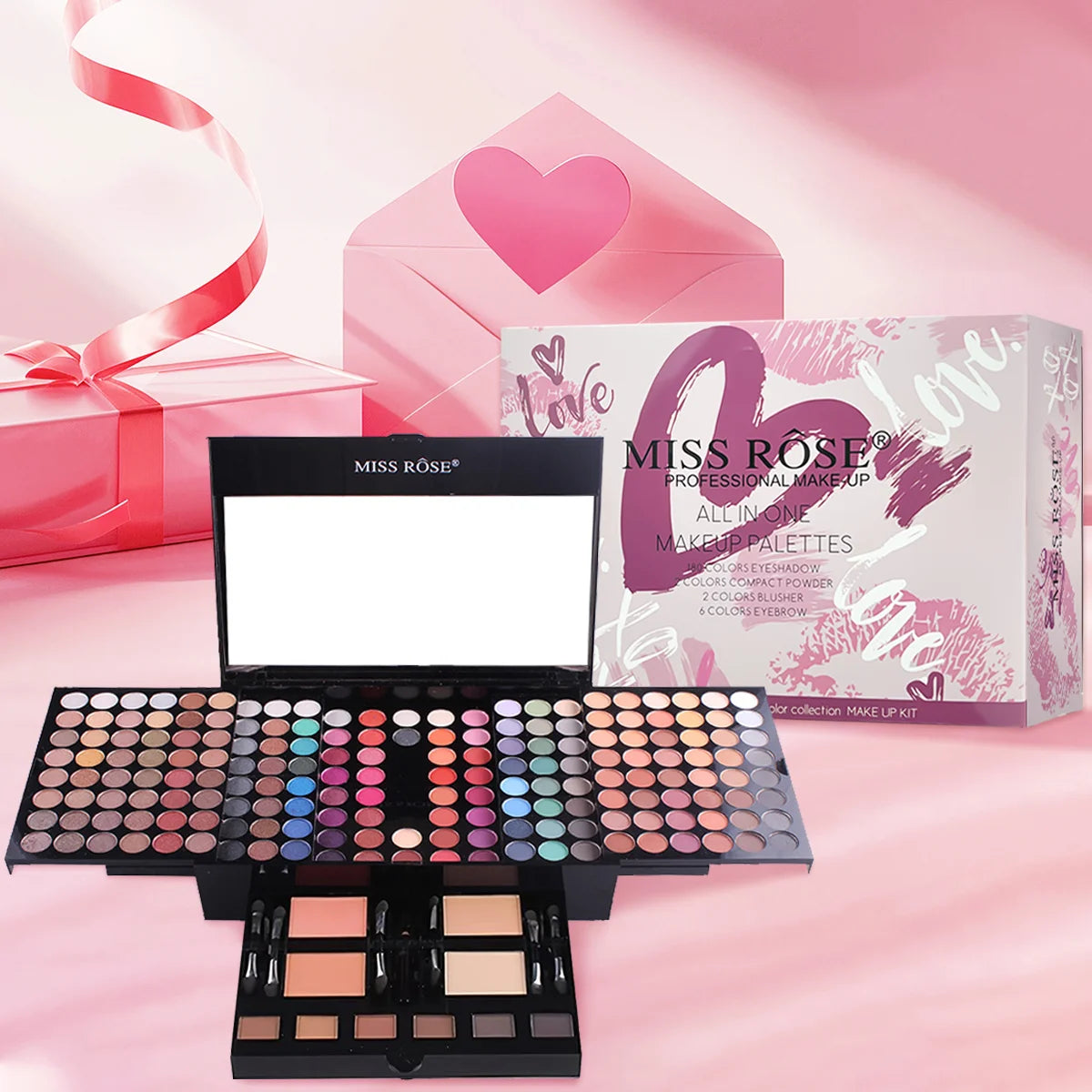 MISS ROSE 142-Color Eyeshadow, 3-Color Blush, 3-Color Eyebrow Powder Makeup Set