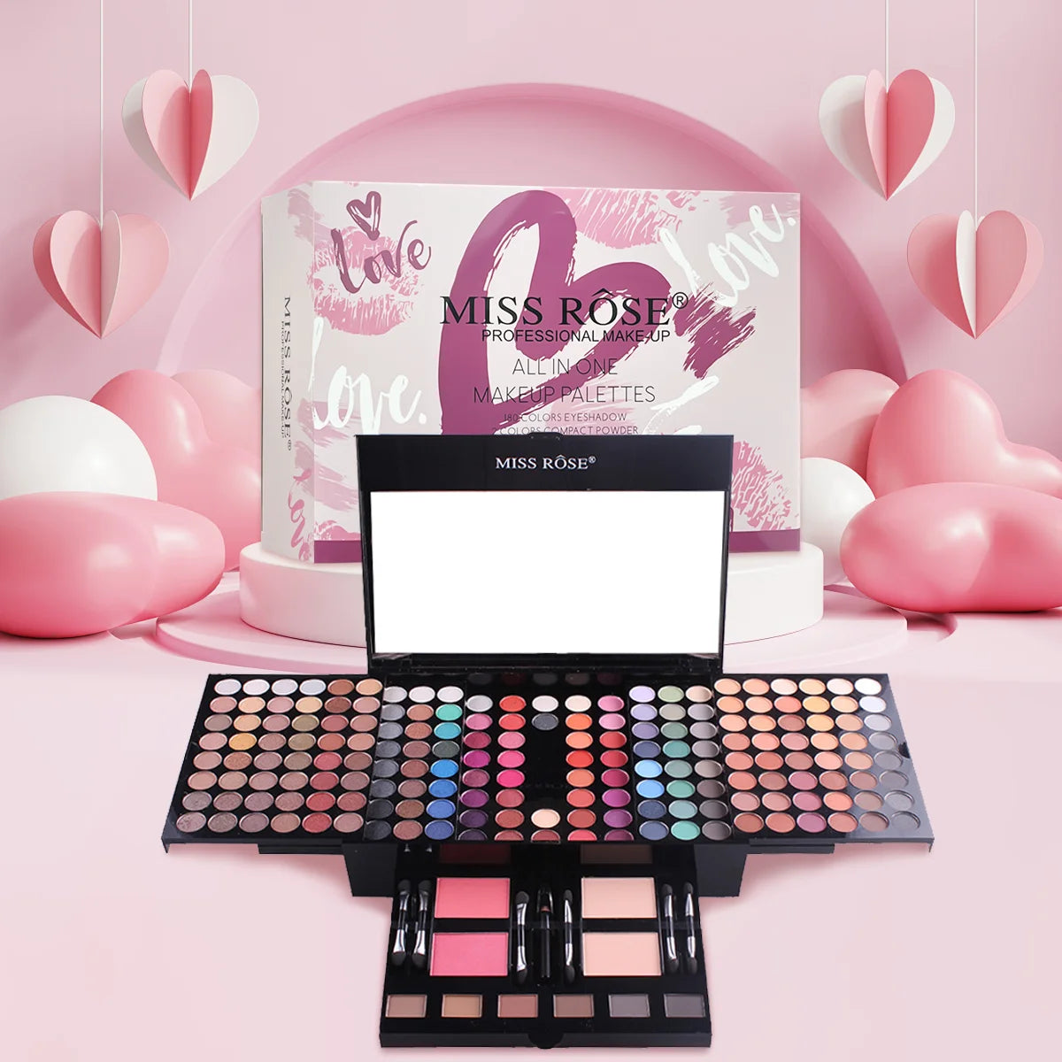 MISS ROSE 142-Color Eyeshadow, 3-Color Blush, 3-Color Eyebrow Powder Makeup Set
