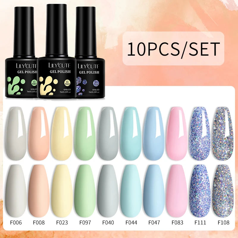 LILYCUTE 10PCS Gel Nail Polish Set, Brown Earth & Coffee Color Series, Semi-Permanent UV LED Soak Off Nail Gel