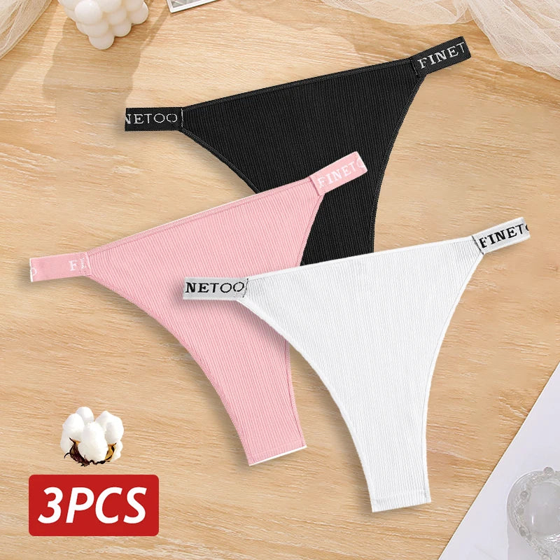 3PCS Cotton Brazilian Panties Set – Sexy Low-Waist Bikini Underwear for Women