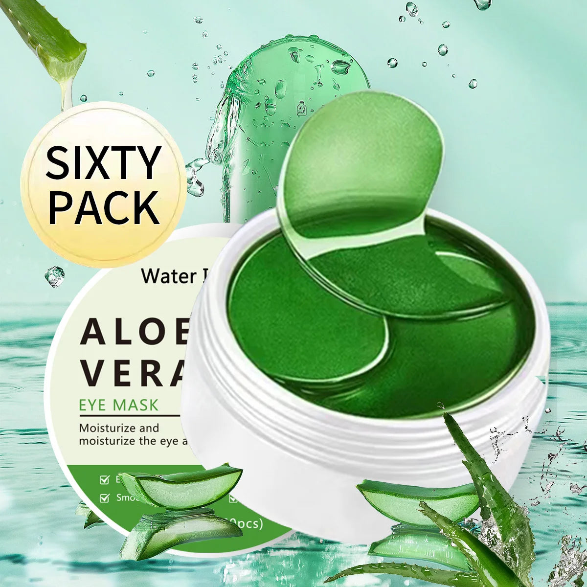 60pcs Aloe Vera Collagen Eye Mask – Anti Dark Circles, Eye Bags Removal, Moisturizing & Firming Eye Patches for Skin Care