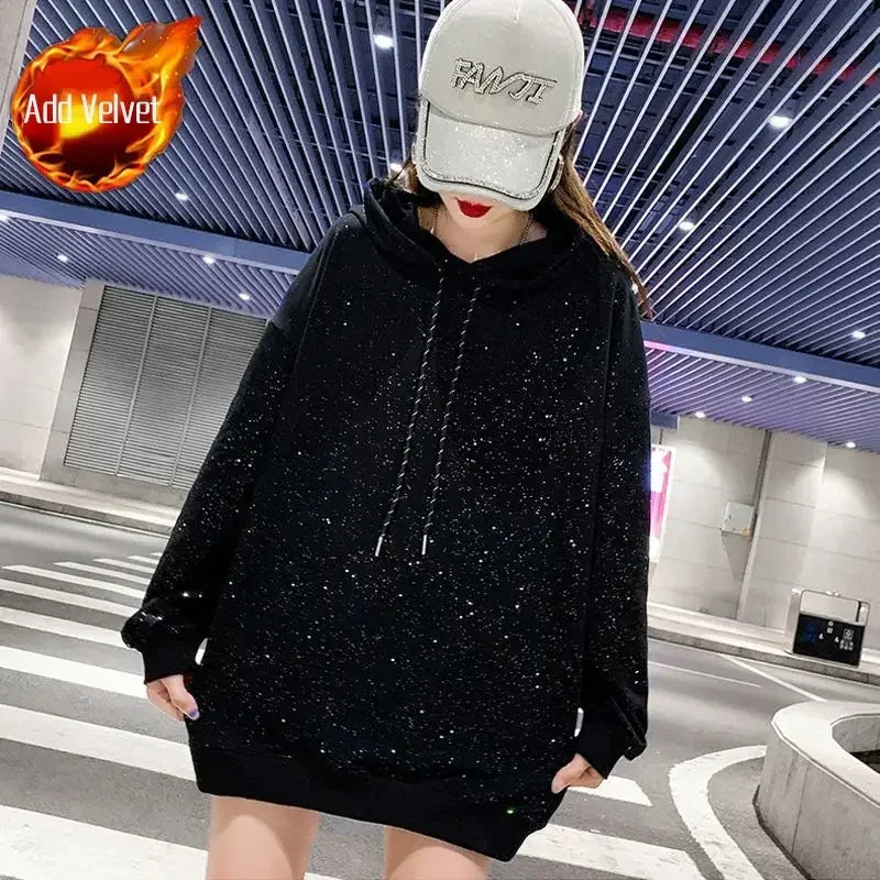 Rhinestone Sequin Oversized Hoodie