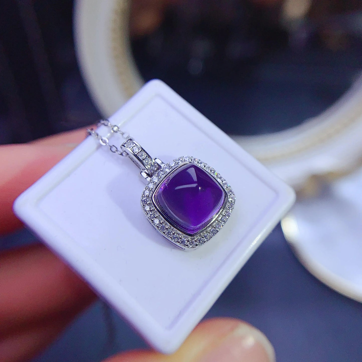 925 Silver Pendant with Natural Amethyst Gemstone - 8*8mm