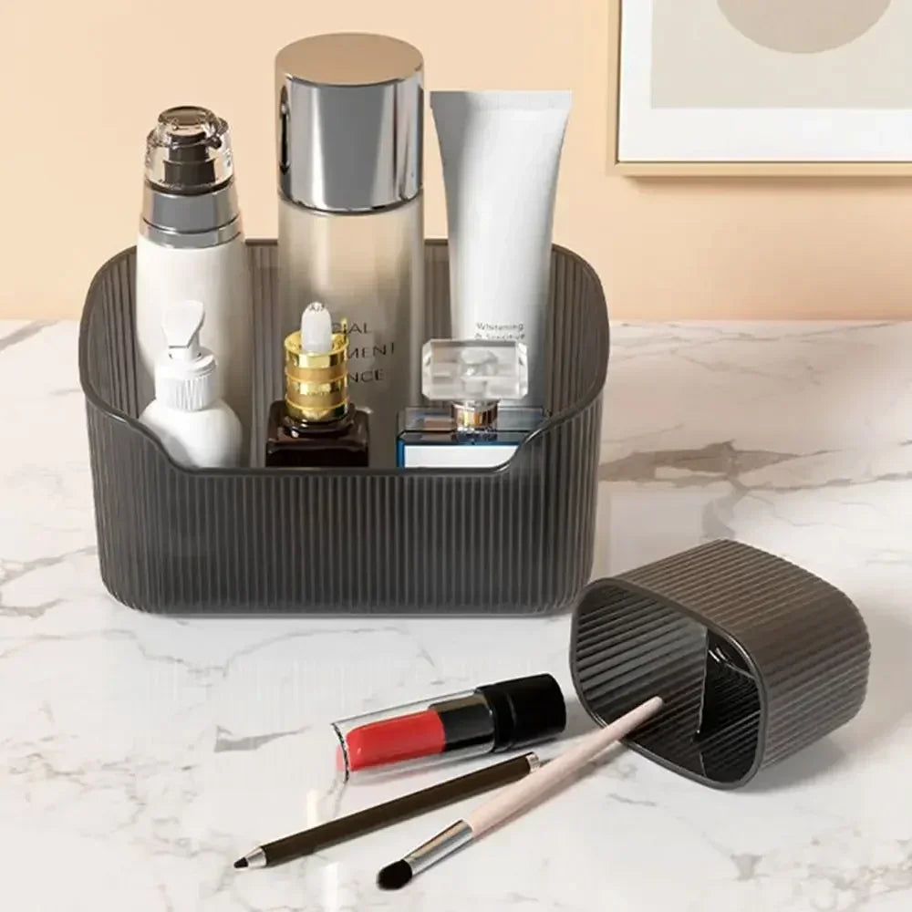 Transparent Desktop Organizer – Cotton Swab Container & Makeup Brush Holder for Bathroom & Cosmetics