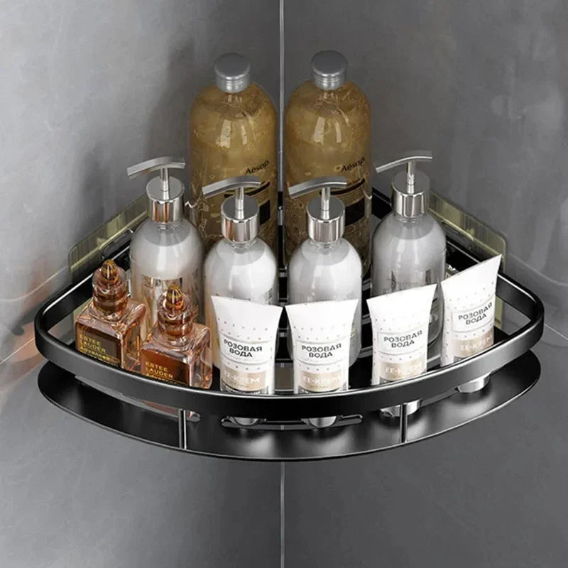 Aluminum Alloy No-Drill Bathroom Shelf – Corner Storage Rack for Shampoo, Makeup & Shower Accessories