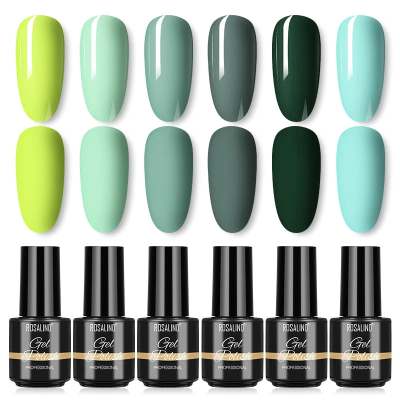 ROSALIND 6PCS Nail Gel Polish Set for Manicure & Nail Art Design, Soak Off Semi-Permanent UV Hybrid Varnish