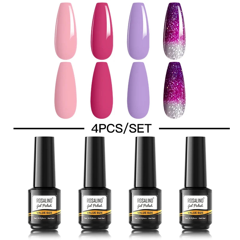 ROSALIND 6PCS Nail Gel Polish Set for Manicure & Nail Art Design, Soak Off Semi-Permanent UV Hybrid Varnish