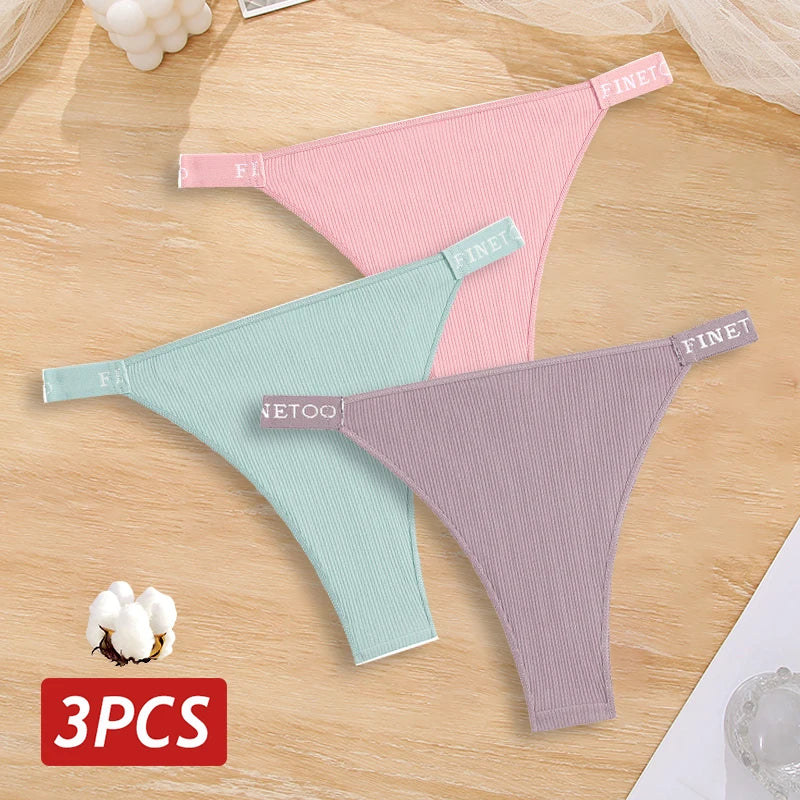 3PCS Cotton Brazilian Panties Set – Sexy Low-Waist Bikini Underwear for Women