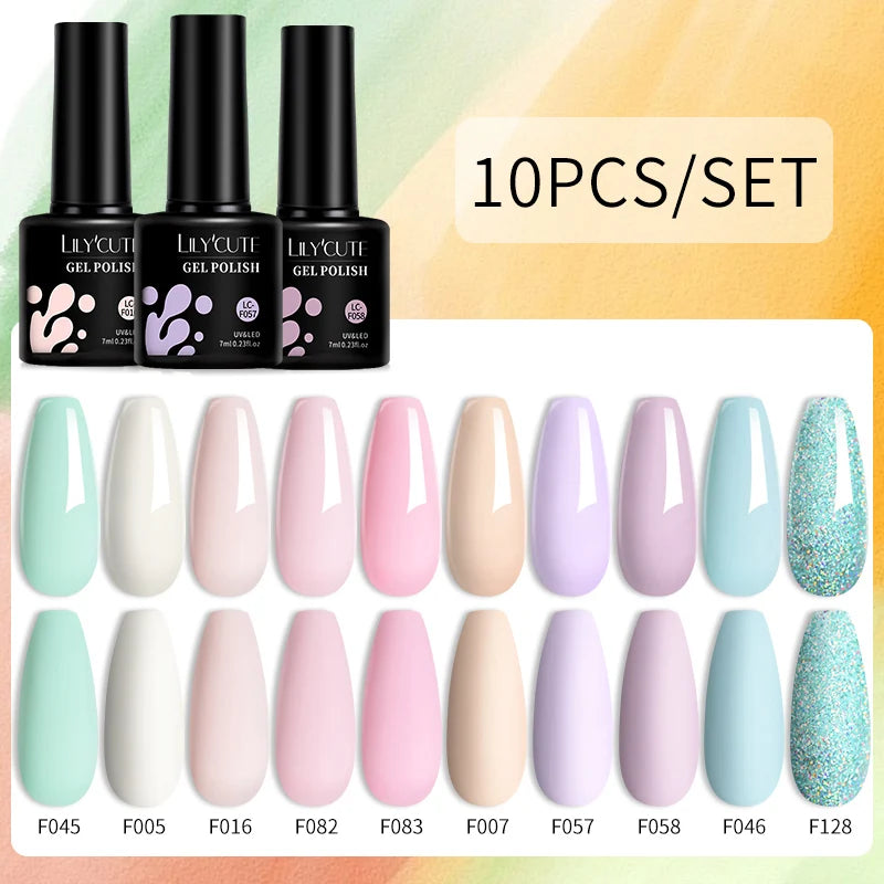 LILYCUTE 10PCS Gel Nail Polish Set, Brown Earth & Coffee Color Series, Semi-Permanent UV LED Soak Off Nail Gel