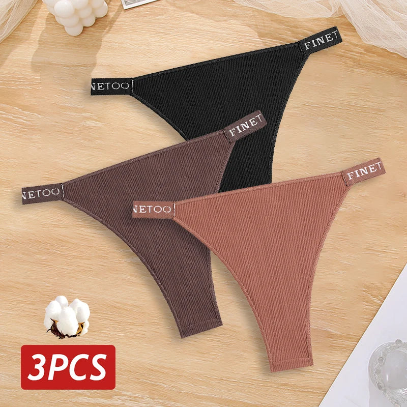 3PCS Cotton Brazilian Panties Set – Sexy Low-Waist Bikini Underwear for Women