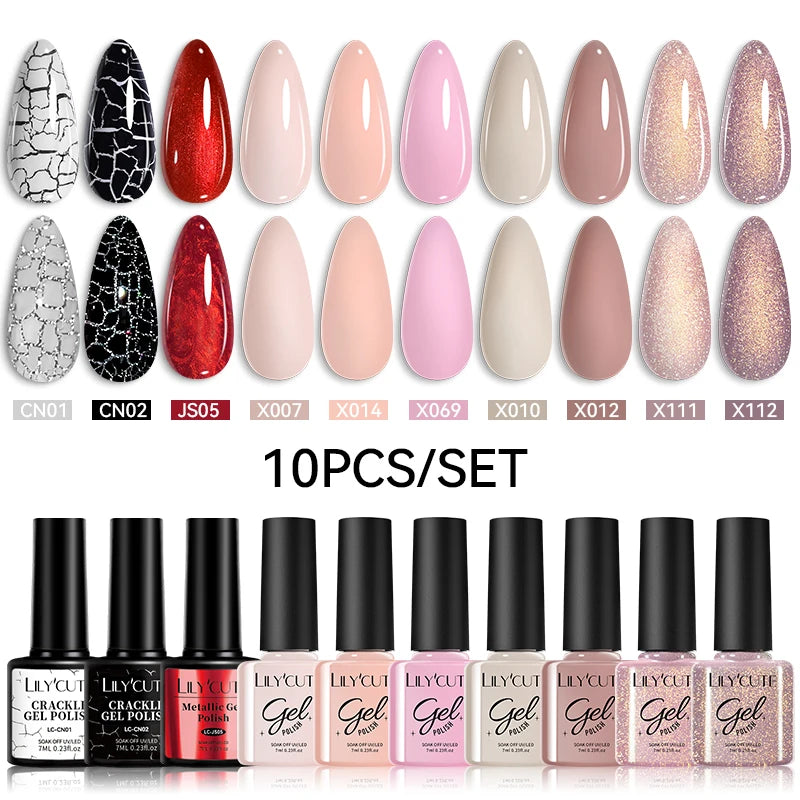 LILYCUTE 10PCS Gel Nail Polish Set, Brown Earth & Coffee Color Series, Semi-Permanent UV LED Soak Off Nail Gel