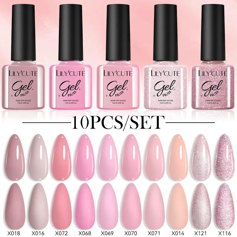 LILYCUTE 10PCS Gel Nail Polish Set, Brown Earth & Coffee Color Series, Semi-Permanent UV LED Soak Off Nail Gel