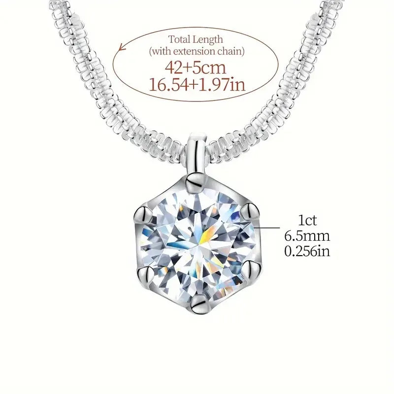 GRA 1CT Sparkling Luxury Moissanite Diamond White Pendant Necklace for Women