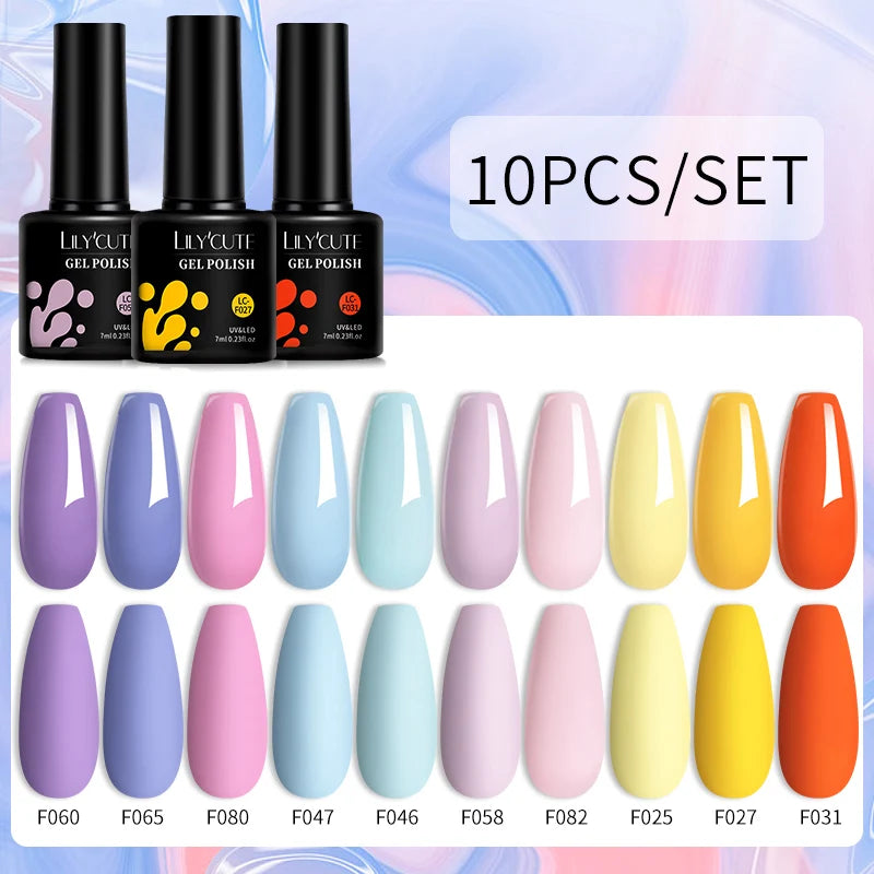 LILYCUTE 10PCS Gel Nail Polish Set, Brown Earth & Coffee Color Series, Semi-Permanent UV LED Soak Off Nail Gel