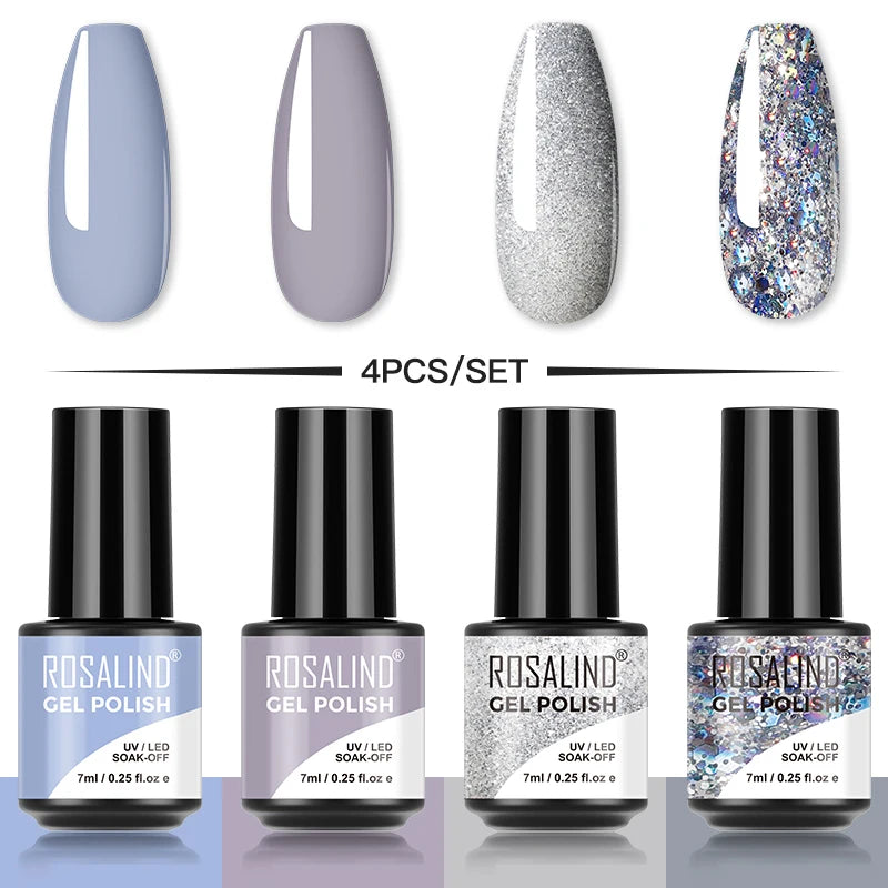 ROSALIND 6PCS Nail Gel Polish Set for Manicure & Nail Art Design, Soak Off Semi-Permanent UV Hybrid Varnish