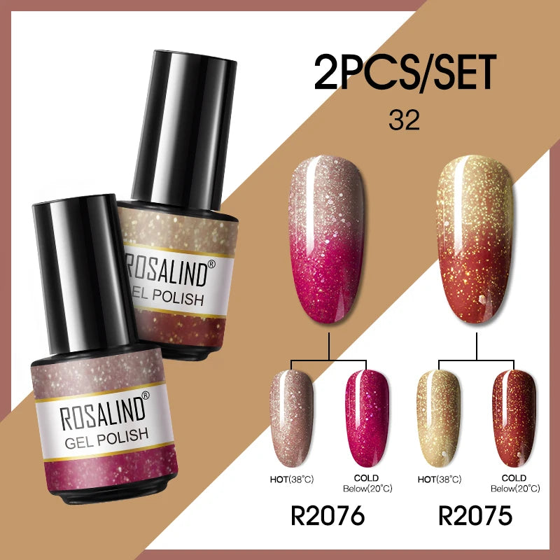 ROSALIND 6PCS Nail Gel Polish Set for Manicure & Nail Art Design, Soak Off Semi-Permanent UV Hybrid Varnish