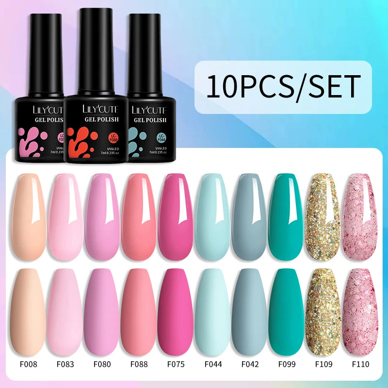 LILYCUTE 10PCS Gel Nail Polish Set, Brown Earth & Coffee Color Series, Semi-Permanent UV LED Soak Off Nail Gel