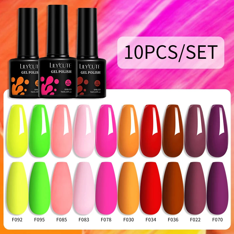 LILYCUTE 10PCS Gel Nail Polish Set, Brown Earth & Coffee Color Series, Semi-Permanent UV LED Soak Off Nail Gel
