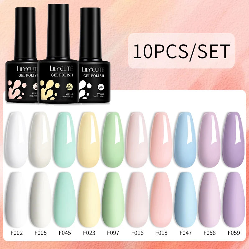 LILYCUTE 10PCS Gel Nail Polish Set, Brown Earth & Coffee Color Series, Semi-Permanent UV LED Soak Off Nail Gel