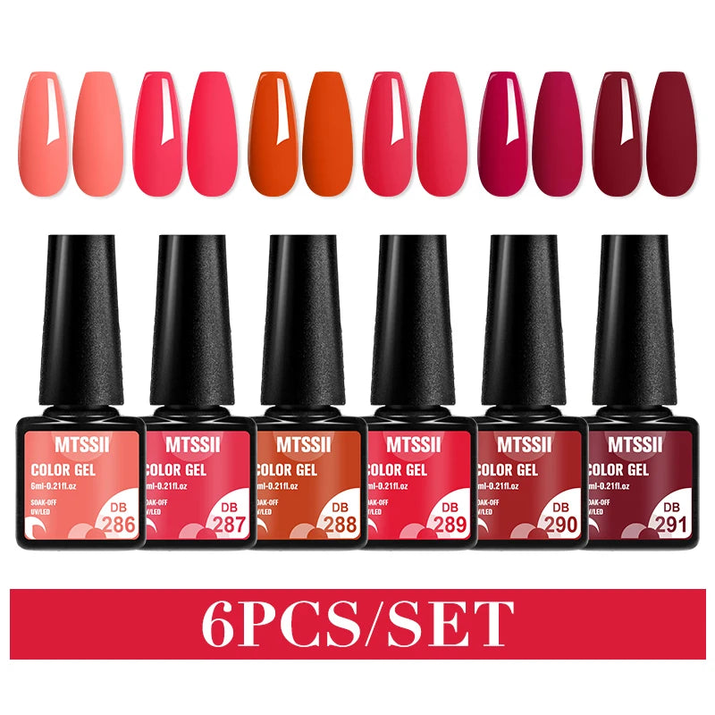 6Pcs Gray Gel Nail Polish Set - Moonlight Colors with Glitter, Semi-Permanent Varnish, Soak-Off UV Gel Manicure Base & Top Coat