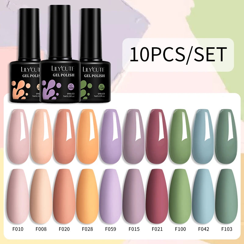 LILYCUTE 10PCS Gel Nail Polish Set, Brown Earth & Coffee Color Series, Semi-Permanent UV LED Soak Off Nail Gel