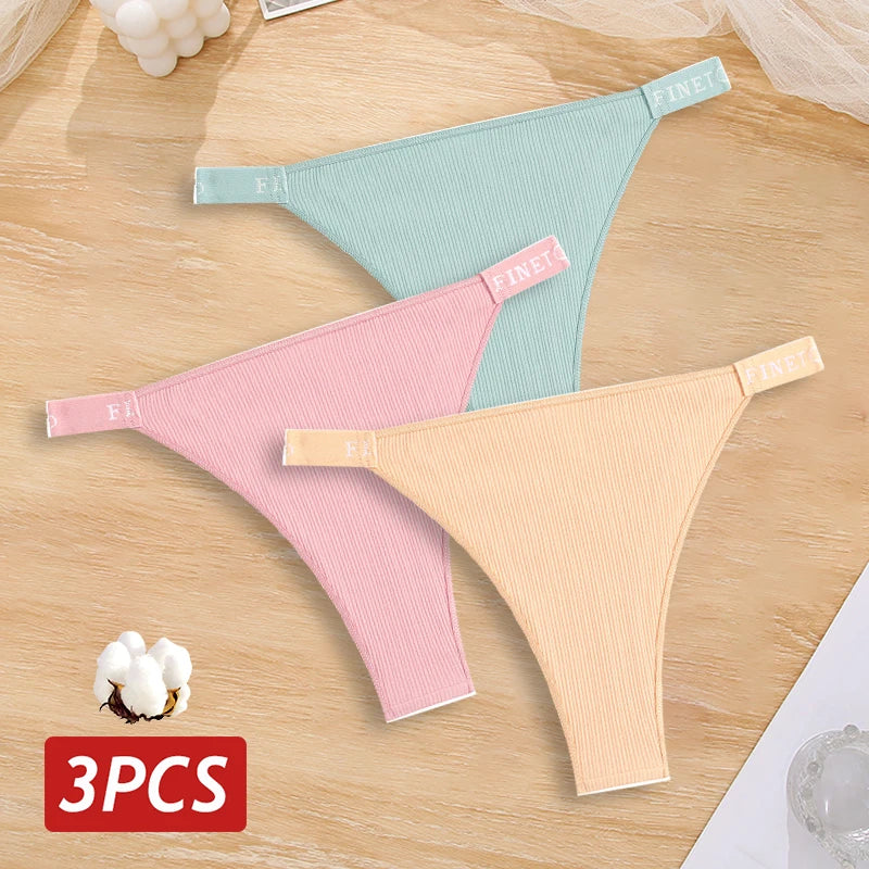 3PCS Cotton Brazilian Panties Set – Sexy Low-Waist Bikini Underwear for Women