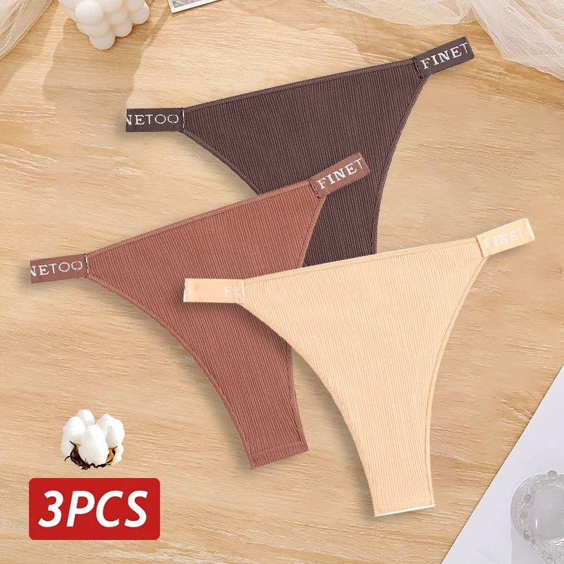 3PCS Cotton Brazilian Panties Set – Sexy Low-Waist Bikini Underwear for Women