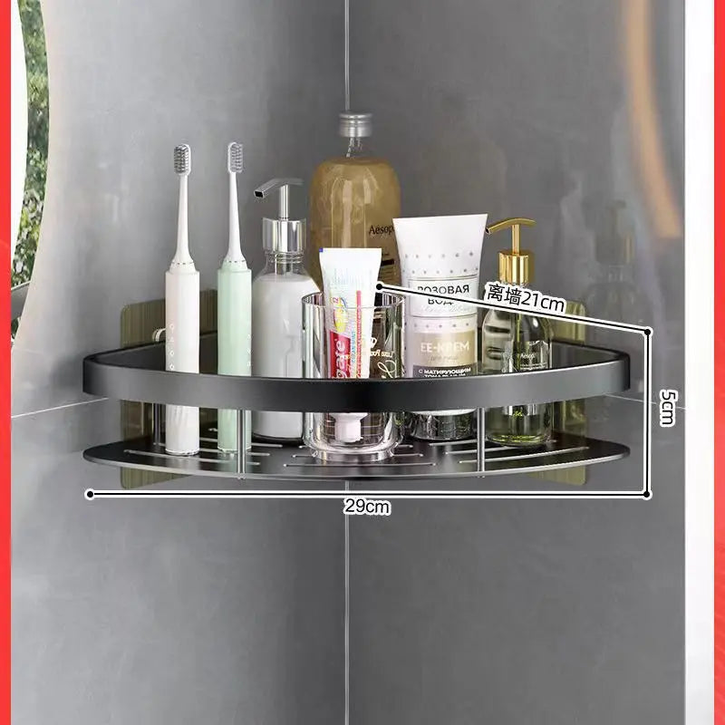 Aluminum Alloy No-Drill Bathroom Shelf – Corner Storage Rack for Shampoo, Makeup & Shower Accessories