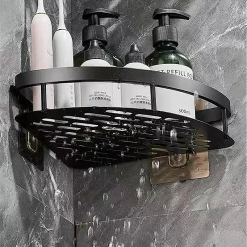 Aluminum Alloy No-Drill Bathroom Shelf – Corner Storage Rack for Shampoo, Makeup & Shower Accessories