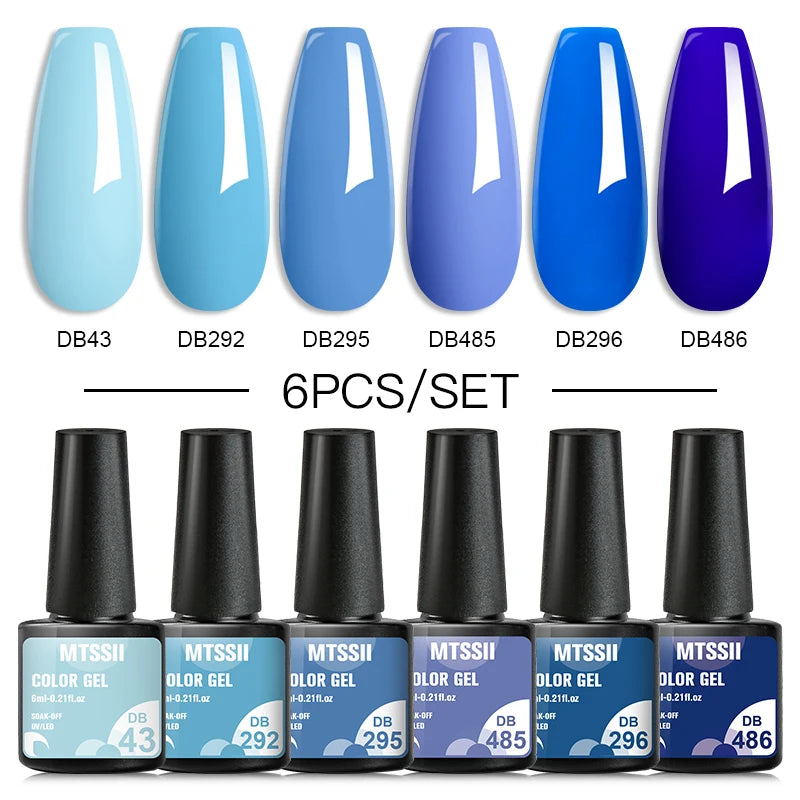 6Pcs Gray Gel Nail Polish Set - Moonlight Colors with Glitter, Semi-Permanent Varnish, Soak-Off UV Gel Manicure Base & Top Coat