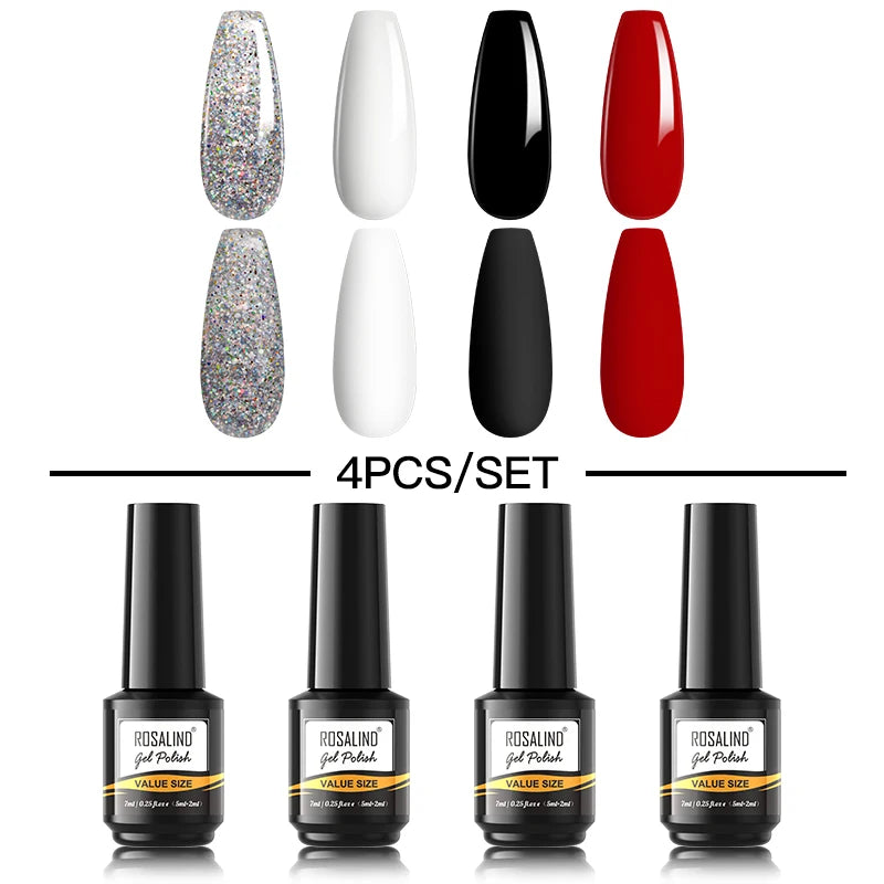 ROSALIND 6PCS Nail Gel Polish Set for Manicure & Nail Art Design, Soak Off Semi-Permanent UV Hybrid Varnish