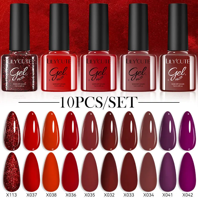 LILYCUTE 10PCS Gel Nail Polish Set, Brown Earth & Coffee Color Series, Semi-Permanent UV LED Soak Off Nail Gel