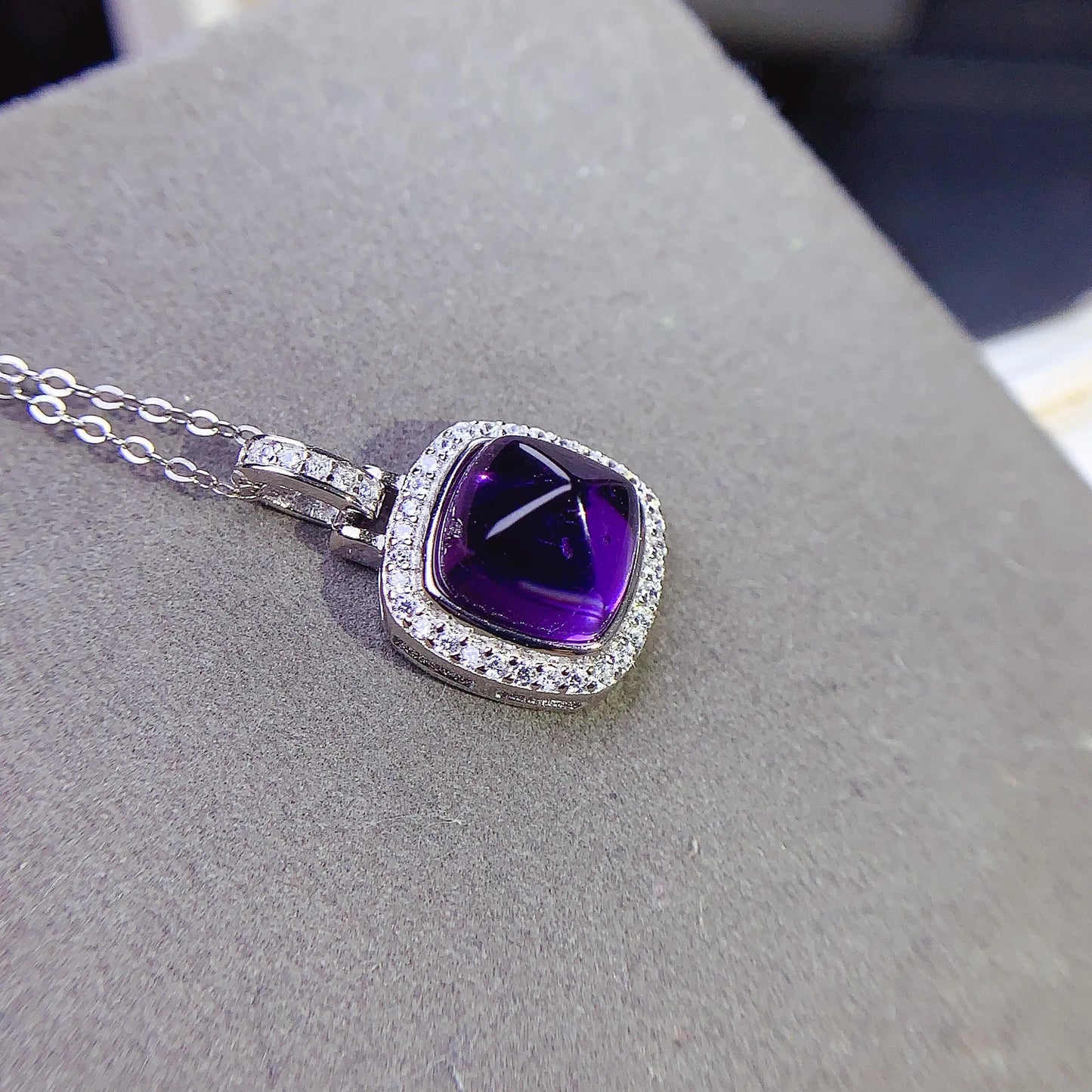 925 Silver Pendant with Natural Amethyst Gemstone - 8*8mm