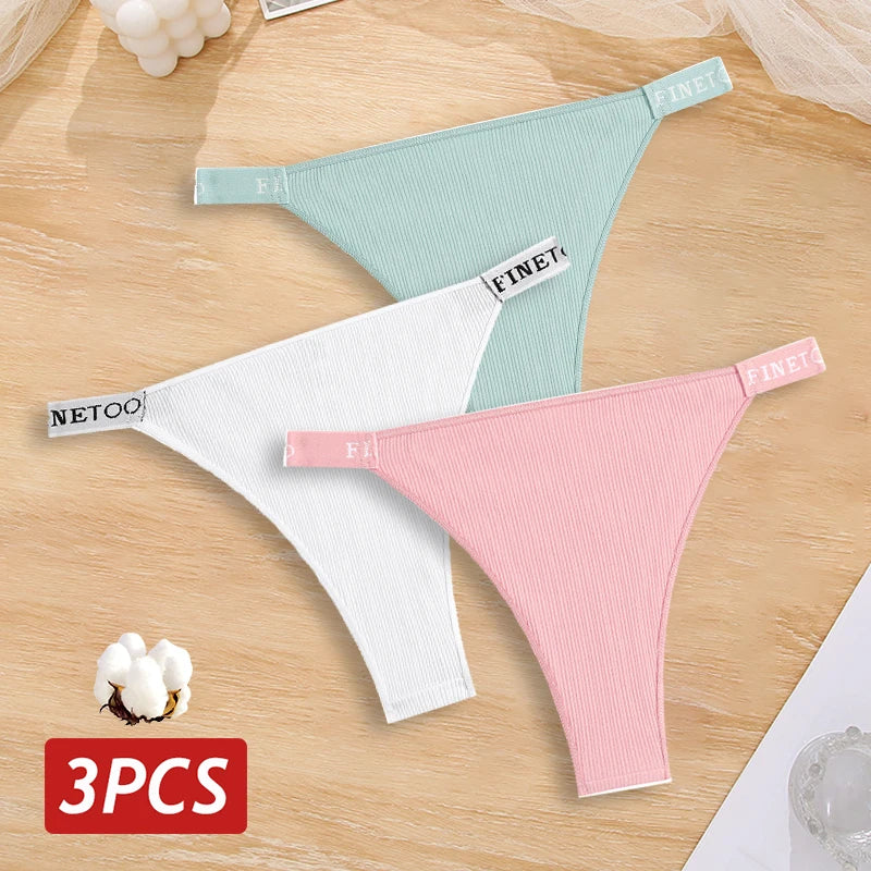 3PCS Cotton Brazilian Panties Set – Sexy Low-Waist Bikini Underwear for Women