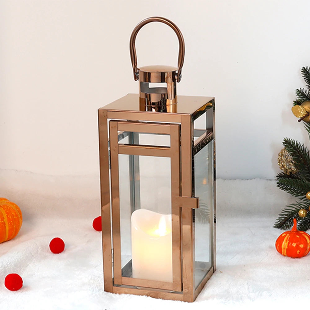 Stainless Steel Rose Gold Candle Holder Lantern