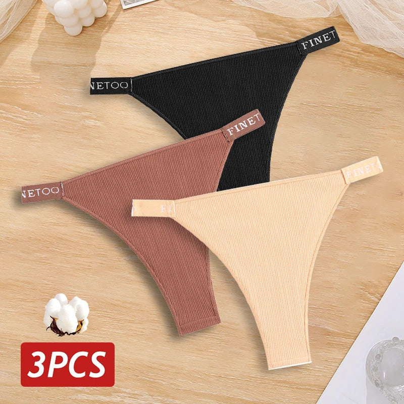 3PCS Cotton Brazilian Panties Set – Sexy Low-Waist Bikini Underwear for Women