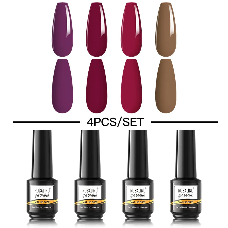 ROSALIND 6PCS Nail Gel Polish Set for Manicure & Nail Art Design, Soak Off Semi-Permanent UV Hybrid Varnish