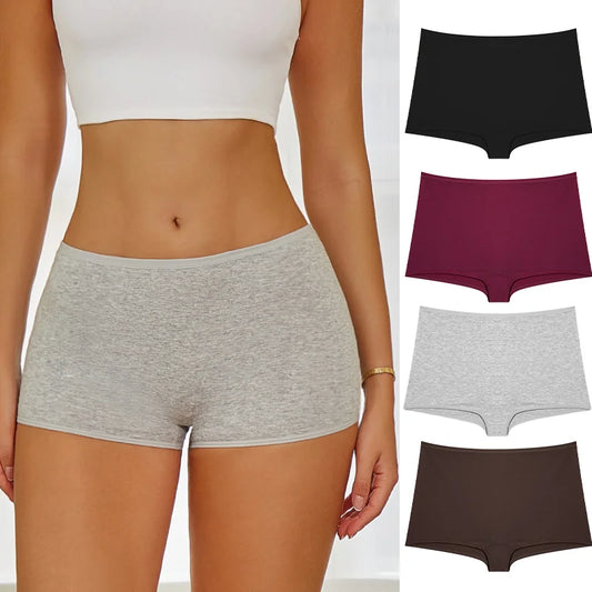New Women's Cotton Seamless Sports Boxers – Cozy Solid Color Briefs