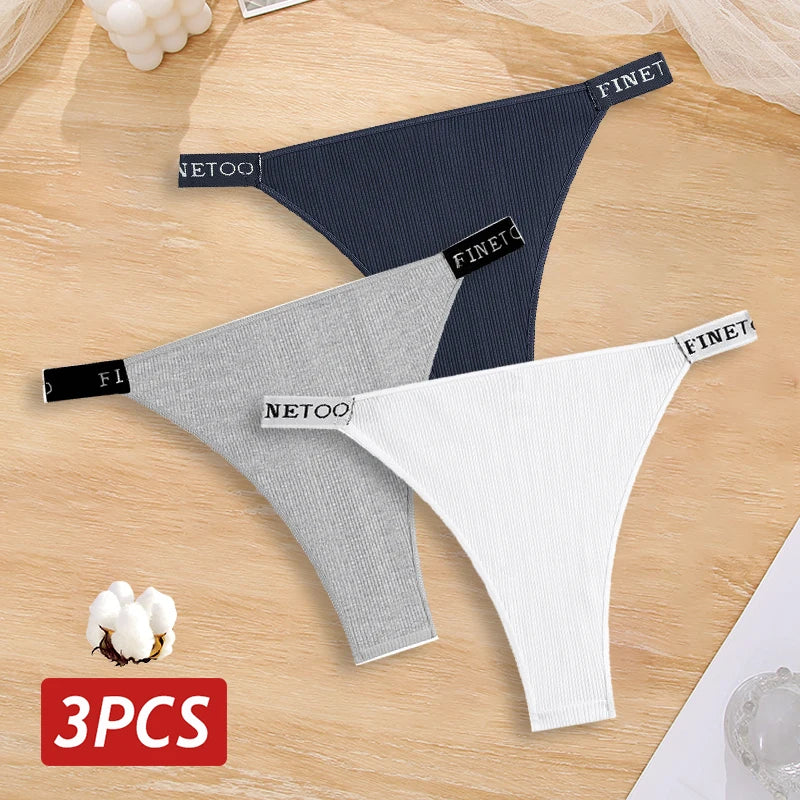 3PCS Cotton Brazilian Panties Set – Sexy Low-Waist Bikini Underwear for Women