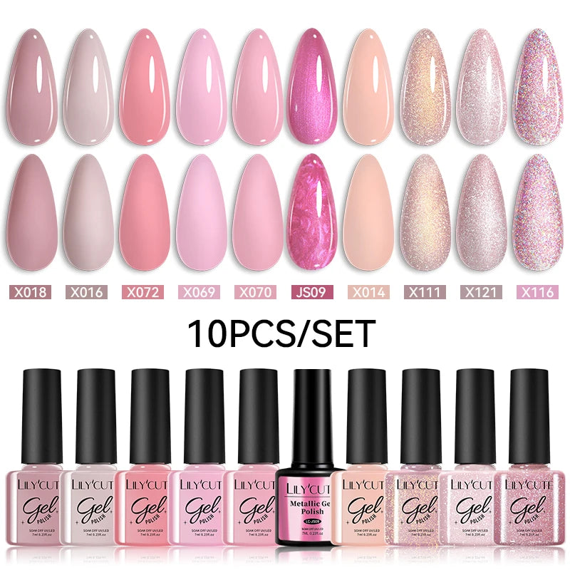 LILYCUTE 10PCS Gel Nail Polish Set, Brown Earth & Coffee Color Series, Semi-Permanent UV LED Soak Off Nail Gel
