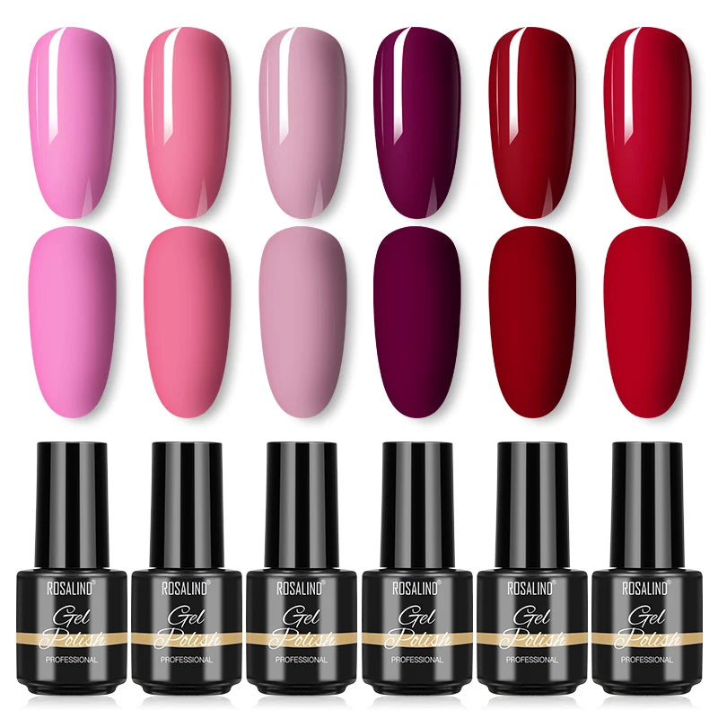 ROSALIND 6PCS Nail Gel Polish Set for Manicure & Nail Art Design, Soak Off Semi-Permanent UV Hybrid Varnish